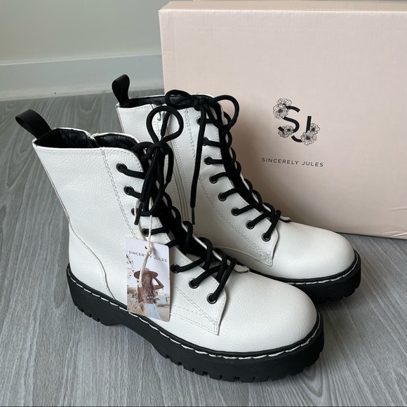 Sincerly Jules Shoes - NWT Sincerely Jules White Harley Combat Boots Size 7.5